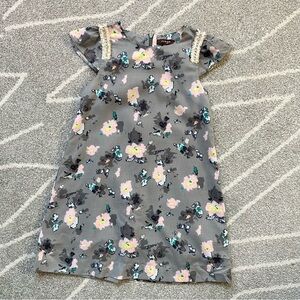Imoga Gray Floral Cotton Summer Shift Dress with Shoulder Detail
